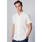 Tudors Slim Fit Dar Kesim Kısa Kollu Nefes Alan Örme Doku Kare Desenli Apaj Yaka Yazlık Beyaz Erkek Gömlek