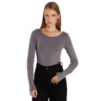TUDORS Slim Fit Dar Kesim Uzun Kollu Viskon Bluz, L, BYGM2546, Gri, Kadın