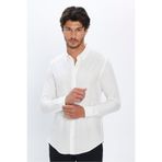 TUDORS Slim Fit Dar Kesim Yün Viskon Düğmeli Yaka Düz Gömlek, M, DR230001-302, Beyaz, Erkek
