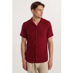 Tudors Slim Fit Kısa Kol Örme Kumaş Apaş Yaka Rahat Armürlü Doku Bordo Erkek Gömlek