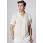 Tudors Slim Fit Kısa Kollu Dar Kesim Apaj Yaka Örme Kumaş Yazlık Beyaz Erkek Gömlek