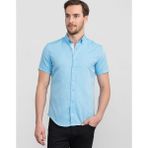 Tudors Slim Fit Kısa Kollu Poplin Oxford Erkek Mavi Gömlek - Turkuaz