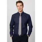 Tudors Slim Fit Lacivert Non-Iron %100 Pamuk Doğa Dostu Ekoteks Belgeli Ütü Gerektirmez Gömlek - 2XL