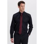 TUDORS Slim Fit Non-Iron%100 Pamuk Gömlek, L, DR240039-01, Siyah, Erkek