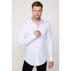 Tudors Slim Fit Uzun Kol Apoletli Keten Düz Beyaz Erkek Gömlek