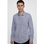 Tudors Slim Fit Uzun Kol Apoletli Keten Düz Erkek Lacivert Gömlek