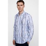 Tudors Slim Fit Uzun Kol Baskılı Yaka Biyeli Beyaz Erkek Gömlek