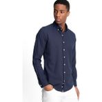 Tudors Slim Fit Uzun Kol Biyeli Yaka Düğmeli Keten Erkek Gömlek - Tudors - Lacivert