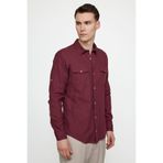 Tudors Slim Fit Uzun Kol Çift Cep Pamuk Keten Spor Yaka Erkek Bordo Gömlek