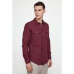 Tudors Slim Fit Uzun Kol Çift Cep Pamuk Keten Spor Yaka Erkek Bordo Gömlek