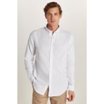 Tudors Slim Fit Uzun Kol Düğmeli Keten Erkek Gömlek - Beyaz