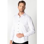 Tudors Slim Fit Uzun Kol Siyah Düğmeli Düz Erkek Beyaz Gömlek
