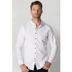 Tudors Slim Fit Uzun Kol Siyah Düğmeli Hakim Yaka Poplin Beyaz Erkek Gömlek