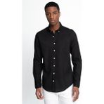 Tudors Slim Fit Uzun Kol Siyah Keten Premium Seri Düğmeli Yaka Erkek Spor Gömlek