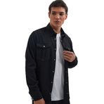 Tudors Slim Fit Uzun Kollu Dar Kesim Denim Kot Çift Cepli Spor Yaka Erkek Siyah Gömlek - 2XL