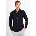 Tudors Slim Fit Uzun Kollu Dar Kesim Dökümlü Viskon Erkek Siyah Gömlek, L Beden