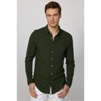 Tudors Slim Fit Uzun Kollu Dar Kesim Dökümlü Viskon Haki Erkek Gömlek, M Beden