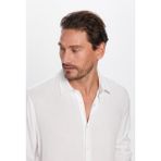 Tudors Slim Fit Uzun Kollu Dar Kesim Dökümlü Viskon Şık Erkek Beyaz Gömlek - XS