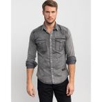 Tudors Slim Fit Uzun Kollu Dar Kesim Gündelik Denim Kot Erkek Gri Gömlek - 2XL