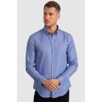 Tudors Slim Fit Uzun Kollu Düğmeli Yaka Pamuklu Kolay Ütü Düz Erkek Gömlek - XL - Mavi