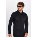 Tudors Slim Fit Uzun Kollu Gizli Pat Sırtı Körüklü Düz Siyah Erkek Gömlek