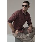 Tudors Slim Fit Uzun Kollu Gündelik Denim Kot Erkek Bordo Gömlek - 2XL