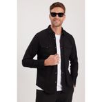 Tudors Slim Fit Uzun Kollu Gündelik Denim Kot Erkek Siyah Gömlek