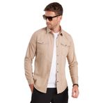 Tudors Slim Fit Uzun Kollu Gündelik Denim Kot Erkek Taş Gömlek - XL