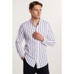 Tudors Slim Fit Uzun Kollu Hakim Yaka Pamuklu Kolay Ütü Çizgili Erkek Beyaz Gömlek