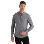 Tudors Slim Fit Uzun Kollu Hakim Yaka Pamuklu Kolay Ütü Erkek Gri Gömlek - 2XL