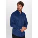 Tudors Slim Fit Uzun Kollu Kolay Ütü Teri Emen Nefes Alan Doku Kravatlık Dört Mevsim Lacivert Erkek Gömlek - 3XL