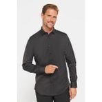 Tudors Slim Fit Uzun Kollu Likralı Düz Pamuk Saten Erkek Siyah Gömlek - 2XL