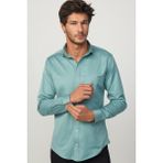 Tudors Slim Fit Uzun Kollu Likralı Düz Pamuk Saten Yeşil Erkek Gömlek - 2XL
