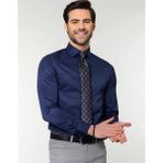Tudors Slim Fit Uzun Kollu Pamuklu Düz Erkek Lacivert Gömlek