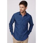 Tudors Slim Fit Uzun Kollu Spor Yaka Yıkamalı Çift Cepli Armürlü Denim Kot Indigo Erkek Gömlek - XL