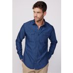 Tudors Slim Fit Uzun Kollu Spor Yaka Yıkamalı Çift Cepli Armürlü Denim Kot Indigo Erkek Gömlek