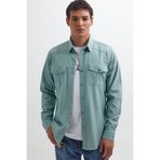 Tudors Slim Fit Uzun Kollu Spor Yaka Yıkamalı Çift Cepli Armürlü Denim Kot Mint Erkek Gömlek