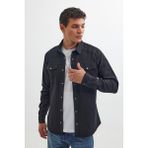 Tudors Slim Fit Uzun Kollu Spor Yaka Yıkamalı Çift Cepli Armürlü Denim Kot Siyah Erkek Gömlek