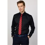 TUDORS Slim Fit%100 Pamuk Non-Iron Gömlek, XXL, DR240038-02, Siyah, Erkek