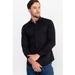 Tudors Süper Slim Fit Uzun Kollu Pamuklu Likralı Erkek Siyah Gömlek