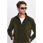Tudors Unisex Haki Anti-pilling Tüylenme Yapmayan Standart Fit Tam Fermuarlı Soğuk Geçirmez Polar Hırka-32474 Haki