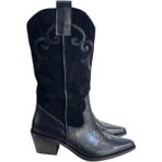 Tufan Shoes Siyah Hakiki Deri ve Süet Işleme Detaylı Western Çizme