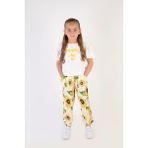 Tuffy Kids Kız Çocuk Bayramlık Ayçiçek Desenli Viskon Kumaş Kısa Kollu Ikili Takım 6-9 Yaş - Beyaz