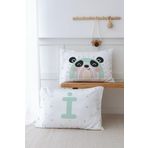 Tuğba Kuğu 2'Li Yastık Kılıfı (50X70) Mint Mavi Panda - Harf Serisi - İ Harfi, Beyaz - Baskılı, 50 X 70