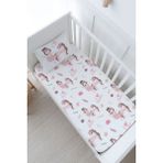 Tuğba Kuğu Anne Yanı Beşik Lastikli Çarşaf Seti - For Baby Serisi - Pembe Tütülü Balerin ve Unicorn - 55 x 95 cm - Ekru