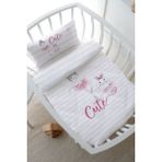 Tuğba Kuğu Anne Yanı Beşik Nevresim Takımı (60X100) - For Baby Serisi - Balerin ve Tavşan ve Kız - 60 x 100 cm - Ekru