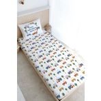 Tuğba Kuğu Tek Kişilik Lastikli Çarşaf Seti - For Baby Serisi - Mavi Çemberde Arabalar, Ekru, 140 X 200