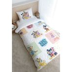Tuğba Kuğu Tek Kişilik Nevresim Takımı (160X220) - Cartoon Serisi - Mickey ve Arkadaşları Patchwork - 160 x 220 cm - Beyaz - Ekru