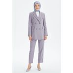 Tuğba Pile Detaylı Çizgili Pantolon - Lila