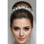 Tugiba Gelin Aksesuarı, Kristal Taşlı Nikah, Nişan Saç Aksesuarı, Tokası ve Gelin Tacı (Tesettür)